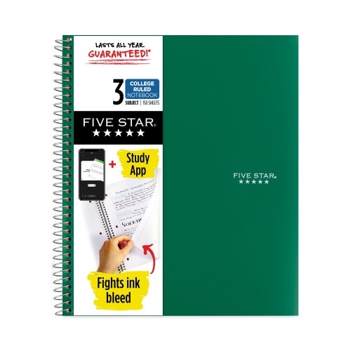 Five Star Wirebound Notebook With Four Pockets, 3-Subject, Medium/College Rule, Randomly Assorted Cover Color, 11 X 8.5 Sheets