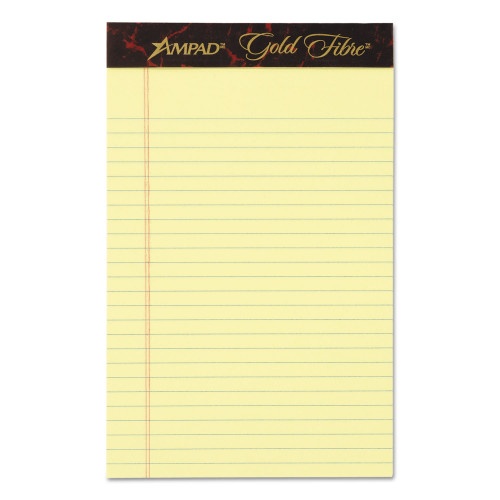 Ampad Gold Fibre Quality Writing Pads, Medium/College Rule, 50 Canary-Yellow 5 X 8 Sheets, Dozen
