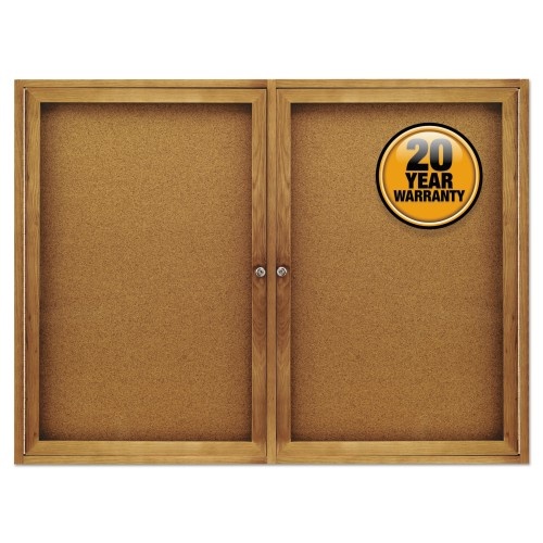 Quartet Enclosed Indoor Cork Bulletin Board With Two Hinged Doors, 48 X 36, Tan Surface, Oak Fiberboard Frame