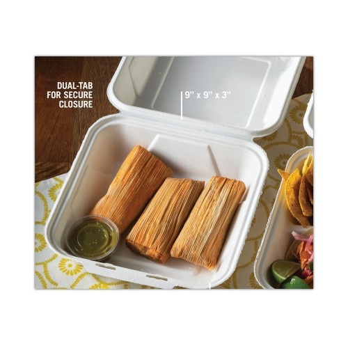 Boardwalk 9 in. x 9 in. x 3.19 in. White Bagasse Food Containers