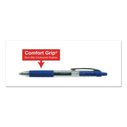 Universal Comfort Grip Retractable Gel Pen, 0.7Mm, Blue Ink, Clear/Blue Barrel, 36/Pack