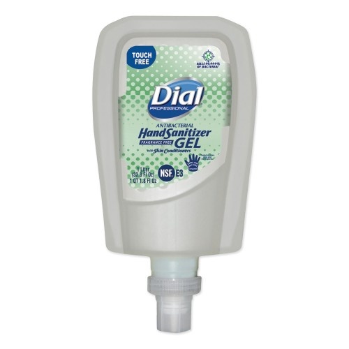 Dial Antibacterial Gel Hand Sanitizer Refill For Fit Touch Free Dispenser, 1.2 L Bottle, Fragrance-Free, 3/Carton