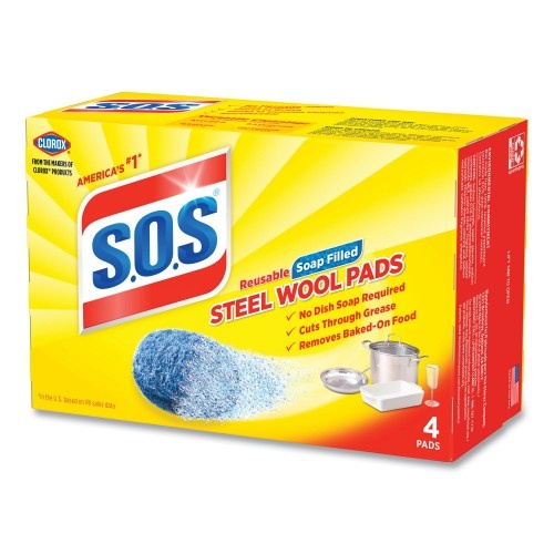 S.O.S. Steel Wool Soap Pad, 4/Box, 24 Boxes/Carton