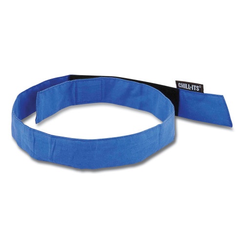 Ergodyne Chill-Its 6705 Cooling Embedded Polymers Hook And Loop Bandana Headband, One Size, Solid Blue, Ships In 1-3 Business Days