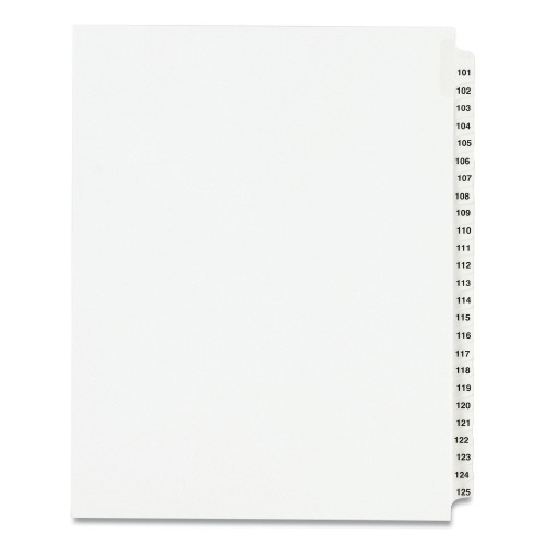 Preprinted Legal Exhibit Side Tab Index Dividers, Avery Style, 25-Tab, 101 To 125, 11 X 8.5, White, 1 Set,
