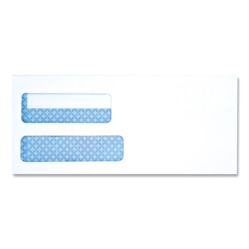 Universal Double Window Business Envelope, #10, Square Flap, Self-Adhesive Closure, 4.13 X 9.5, White, 500/Box