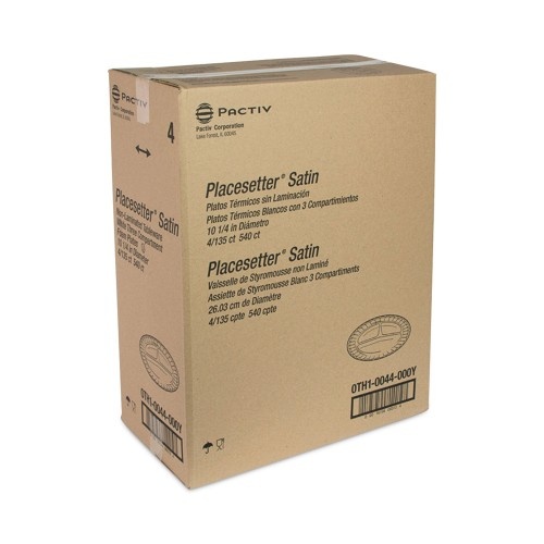 Pactiv Placesetter Satin Non-Laminated Foam Dinnerware, 3-Compartment Plate, 10.25" Dia, White, 540/Carton