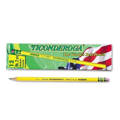 Ticonderoga Pencils, F (#2.5), Black Lead, Yellow Barrel, Dozen