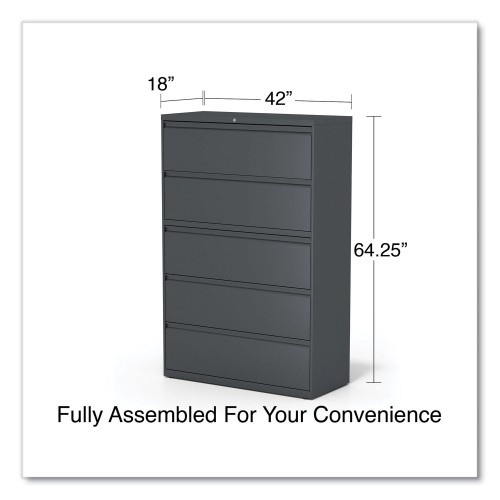 Alera Lateral File, 5 Legal/Letter/A4/A5-Size File Drawers, Charcoal, 42" X 18.63" X 67.63"