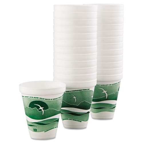 Dart Horizon Hot/Cold Foam Drinking Cups, 12 Oz, Green/White, 25/Bag, 40 Bags/Carton