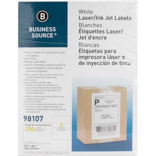 Business Source Bright White Premium-Quality Internet Shipping Labels