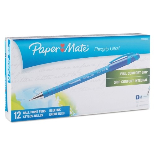 Paper Mate Flexgrip Ultra Ballpoint Pen, Stick, Fine 0.8 Mm, Blue Ink, Blue Barrel, Dozen