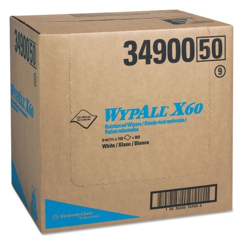 Wypall X60 Cloths, Flat Sheet, 12 1/2 X 16 4/5, White, 150/Bx, 6/Ct