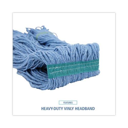 Boardwalk Super Loop Wet Mop Head, Cotton/Synthetic Fiber, 1" Headband, Medium Size, Blue