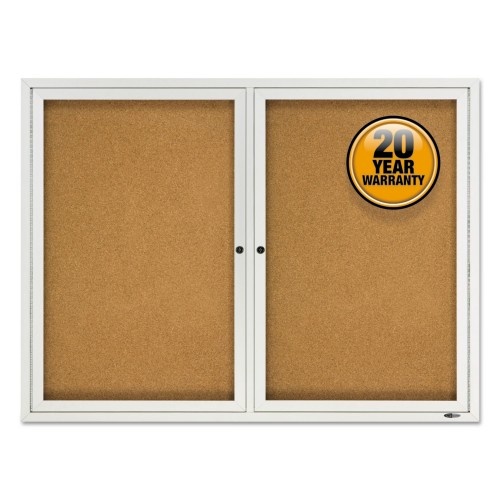 Quartet Enclosed Cork Bulletin Board, Cork/Fiberboard, 48 X 36, Tan Surface, Silver Aluminum Frame