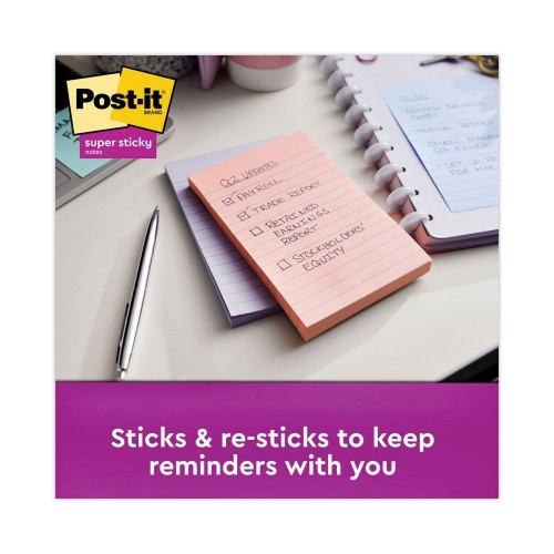 Post-It Recycled Notes In Wanderlust Pastels Collection Colors, Note Ruled, 4" X 6", 90 Sheets/Pad, 3 Pads/Pack
