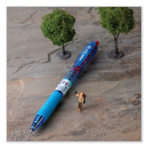 Pilot B2p Bottle-2-Pen Recycled Ballpoint Pen, Retractable, Medium 1 Mm, Red Ink, Translucent Blue Barrel, Dozen
