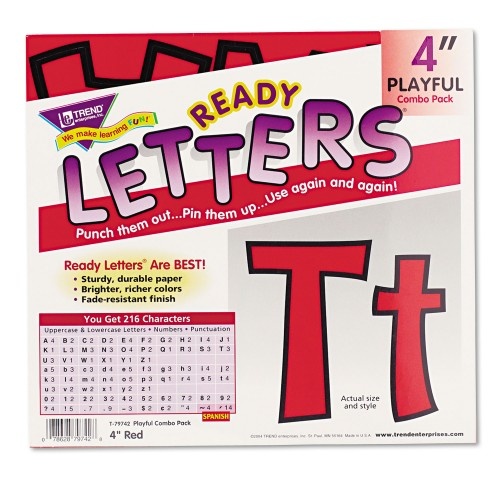 Trend Ready Letters Playful Combo Set, Red, 4"H, 216/Set