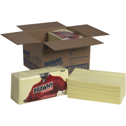 Brawny Dusting Cloths, Quarterfold, 24 X 24, Unscented, Yellow, 50/Pack, 4 Packs/Carton