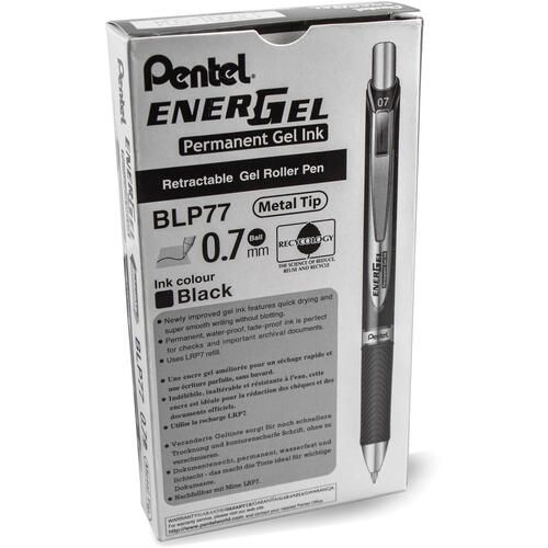 Pentel Energel Pro Permanent Ink Gel Pen, Retractable, Medium 0.7 Mm, Black Ink, Black Barrel