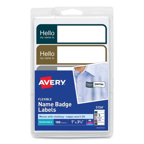 Avery Flexible Name Badge Labels, Assorted Colors, 1" X 3-3/4" , 100 Badges