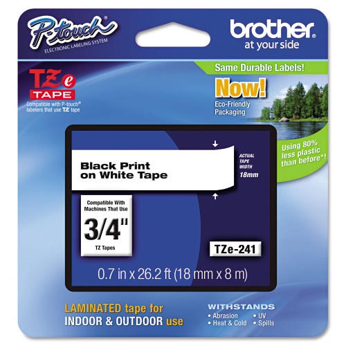 Brother Tze Standard Adhesive Laminated Labeling Tape, 0.7" X 26.2 Ft, Black On White