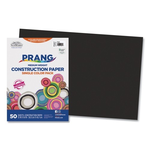 Prang Sunworks Construction Paper, 50 Lb Text Weight, 12 X 18, Black, 50/Pack