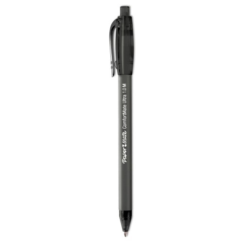 Paper Mate Comfortmate Ultra Ballpoint Pen, Retractable, Medium 1 Mm, Black Ink, Black Barrel, Dozen