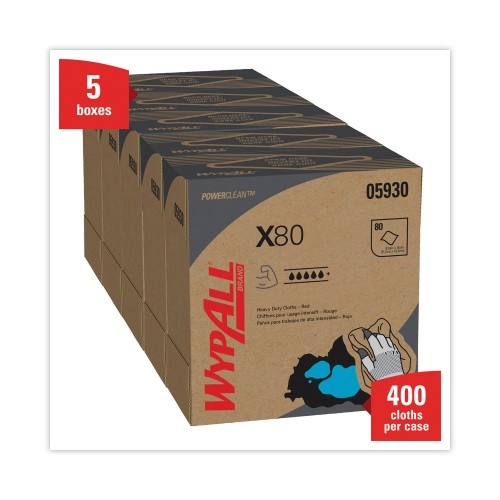 Wypall X80 Cloths With Hydroknit, 9.1 X 16.8, Red, Pop-Up Box, 80/Box, 5 Box/Carton