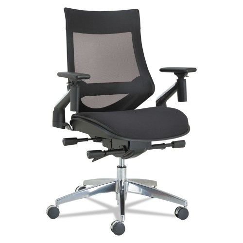 Alera Eb-W Series Pivot Arm Multifunction Mesh Chair, Supports 275 Lb, 18.62" To 22.32" Seat, Black Seat/Back, Aluminum Base