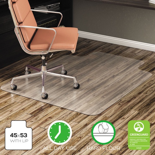 Deflecto Economat All Day Use Chair Mat For Hard Floors, Flat Packed, 45 X 53, Wide Lipped, Clear