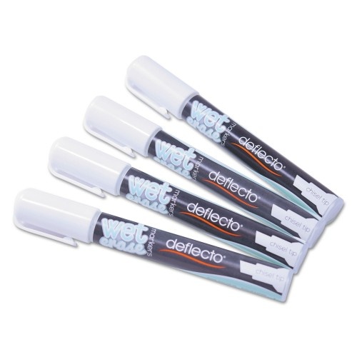 Wet Erase Markers, Chisel, White, 4/Pack