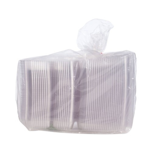 Dart Staylock Clear Hinged Container, Plastic, 9X3x8 3/5, 3-Comp Clear 100/Pk 2 Pk/Ct