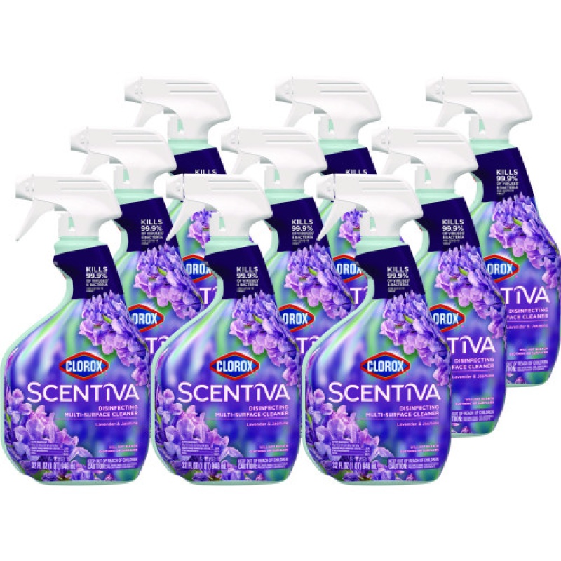 Clorox Scentiva Disinfecting Multi-Surface Cleaner, Tuscan Lavender And Jasmine, 32 Oz, 9/Carton (60523Ct)