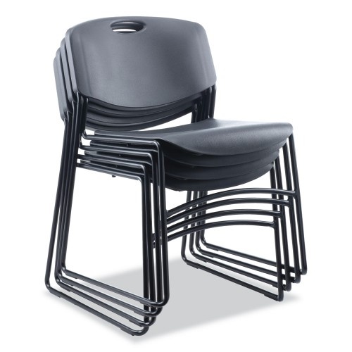 Alera Resin Stacking Chair, Supports Up To 275 Lb, 18.50" Seat Height, Black Seat, Black Back, Black Base, 4/Carton
