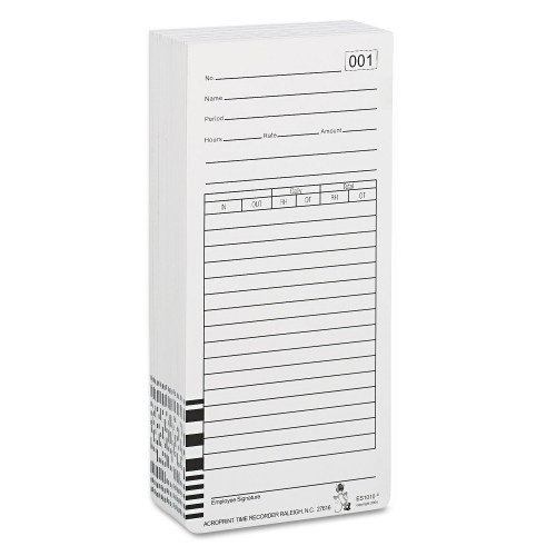Time Clock Cards For Acroprint Es1000, Two Sides, 3.5 X 7, 100/Pack