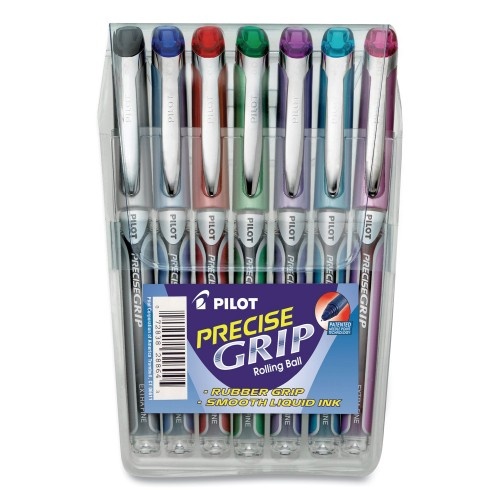 Pilot Precise Grip Roller Ball Pen, Stick, Extra-Fine 0.5 Mm, Assorted Ink And Barrel Colors, 7/Pack