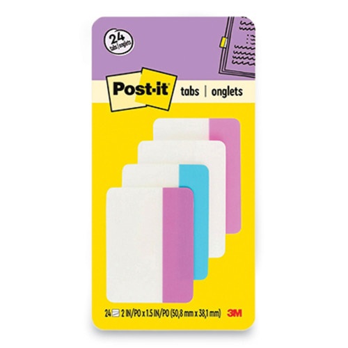 Post-It Solid Color Tabs, 1/5-Cut, Assorted Pastel Colors, 2" Wide, 24/Pack