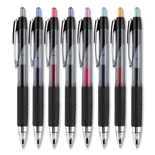 Uni-Ball Signo 207 Gel Pen, Retractable, Medium 0.7 Mm, Assorted Ink Colors, Black Barrel, 8/Pack
