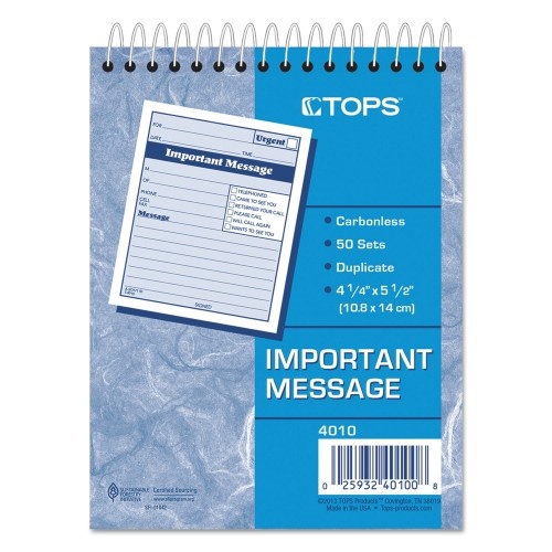 Tops Telephone Message Book With Fax/Mobile Section, Two-Part Carbonless, 4.25 X 5.5, 50 Forms Total