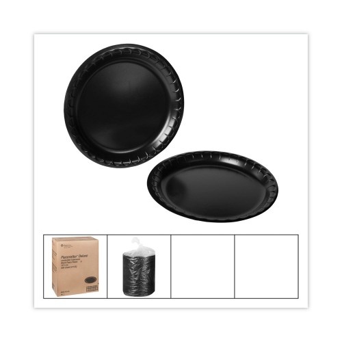 Pactiv Placesetter Deluxe Laminated Foam Dinnerware, Plate, 10.25" Dia, Black, 540/Carton