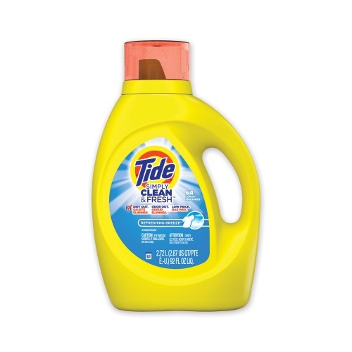Tide Simply Clean And Fresh Laundry Detergent, Refreshing Breeze, 64 Loads, 92 Oz Bottle, 4/Carton