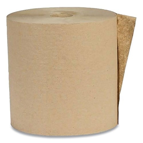 Eco Green Recycled Hardwound Paper Towels, 1-Ply, 7.88" X 800 Ft, 1.8 Core, Kraft, 6 Rolls/Carton