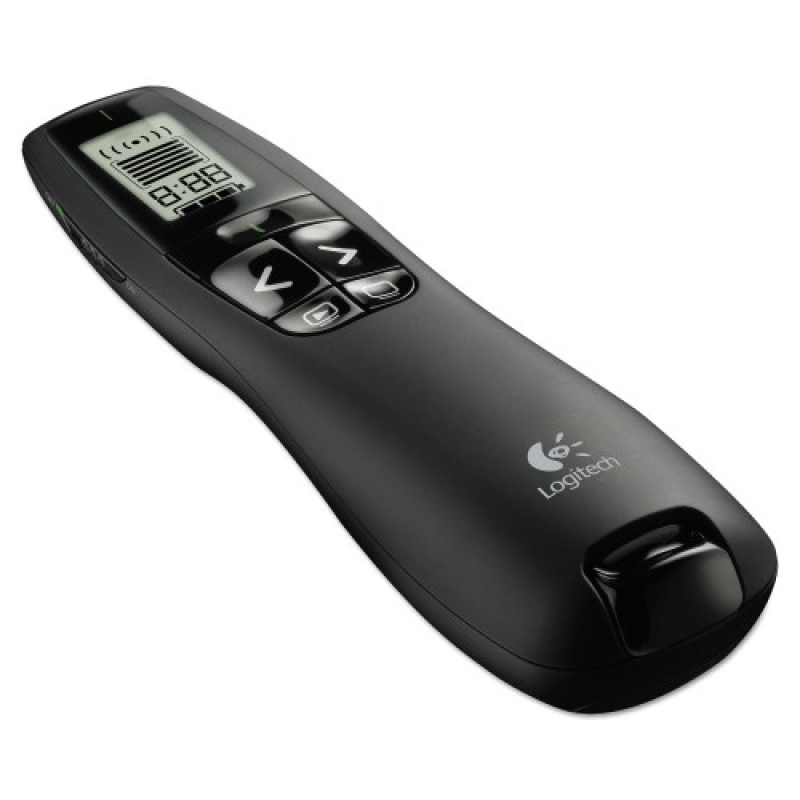 Logitech R800 Wireless Laser Presentation Remote W/Lcd Display, Class 2, 100 Ft Range, Matte Black (910001350)