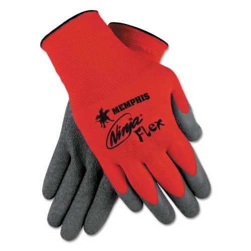 Mcr Safety Ninja Flex Latex Coated Palm Gloves Large, Red/Gray, 1 Dozen