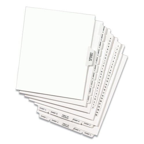 Preprinted Legal Exhibit Side Tab Index Dividers, Avery Style, 26-Tab, 51 To 75, 11 X 8.5, White, 1 Set