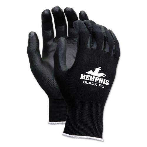 Mcr Safety Economy Pu Coated Work Gloves, Black, X-Small, 1 Dozen