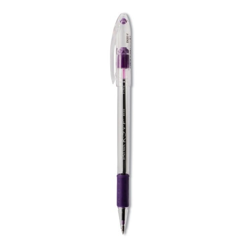 Pentel R.S.V.P. Ballpoint Pen, Stick, Fine 0.7 Mm, Violet Ink, Clear/Violet Barrel, Dozen
