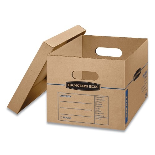 Bankers Box Smoothmove Classic Moving & Storage Boxes, Small, Half Slotted Container , 15" X 12" X 10", Brown Kraft/Blue, 20/Carton