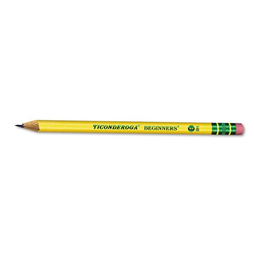 Dixon Ticonderoga Beginners Woodcase Pencil With Eraser And Microban Protection, Hb (#2), Black Lead, Yellow Barrel, Dozen